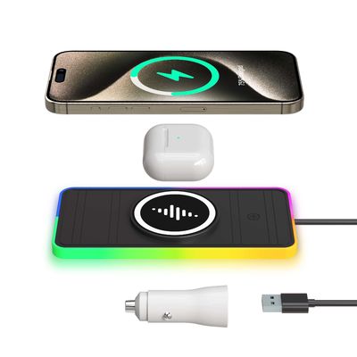 RGB 자동차 무선 충전 패드 애플 아이폰/워치 15W 출력 전원 보호