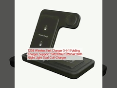 T258 무선 급 충전기 5인1 접이식 충전기 지원 15W/10W/7.5W/5W 나이트 라이트 듀얼 코일 충전기와 함께